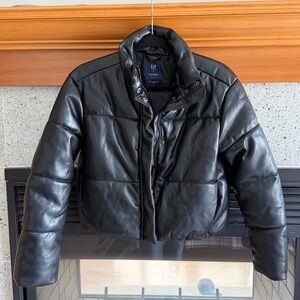 GAP Teen Black Puffer Leather-Look Jacket